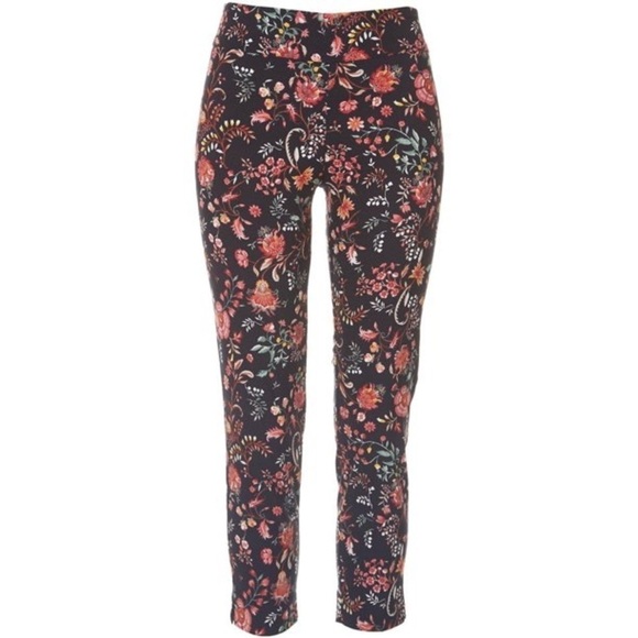 Counterparts NWT  Super Stretch Floral Ankle Pants Size Large Black Pink Green - Picture 2 of 9